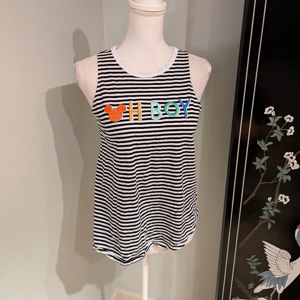 BoxLunch Disney Mickey Mouse "Oh Boy" Embroidery Women's XS Tank Top Striped 64